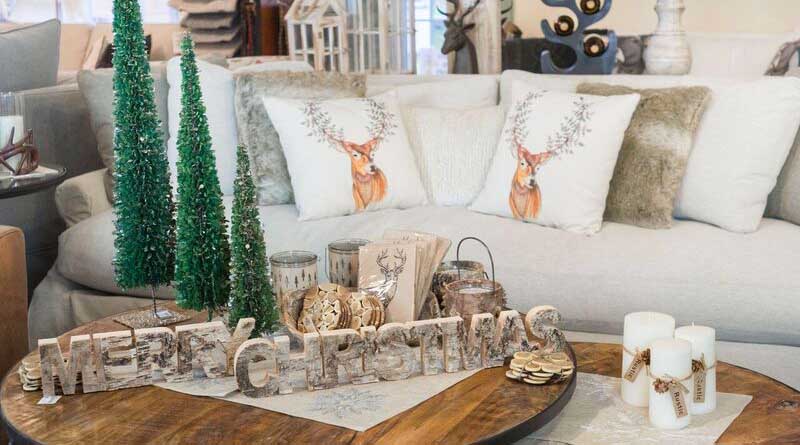Lockside Trading Company couch and table with christmas decorations